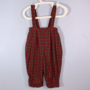Carters vintage Christmas tartan plaid cotton dressy overalls red green 18 Mo